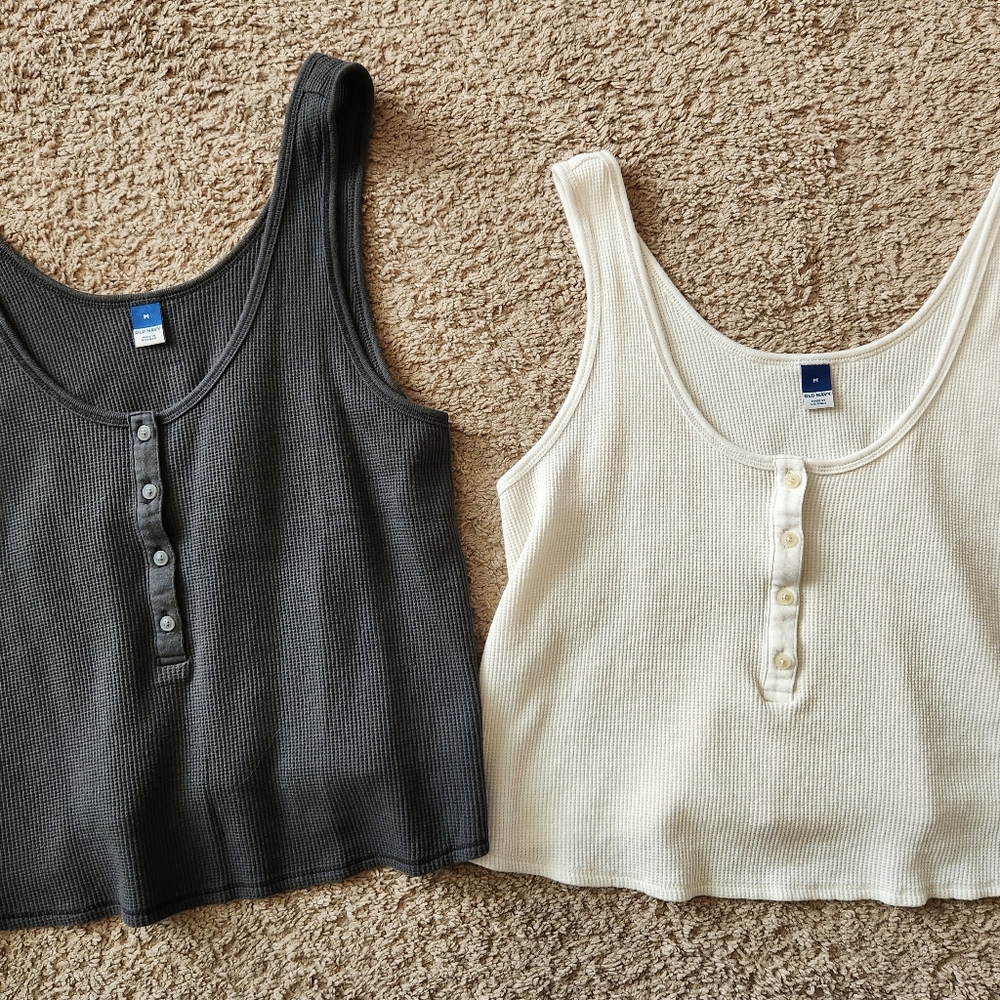 Two Waffle Knit Crop Top Tank Tops